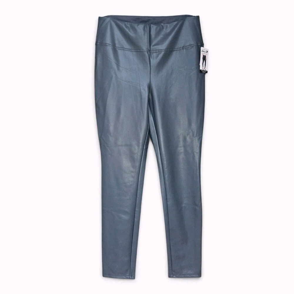 Seven7 Leggings Faux Leather Women Large Gray High Rise Stretch Pull On NWT - Picture 2 of 12